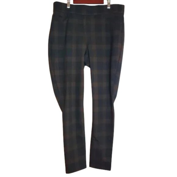 NINE WEST SZ L Heidi Pull-on Skinny Leggings Ponte Pant Copper/Black Plaid - Picture 3 of 10